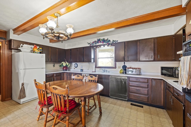 5245 US-68 W, Gravel Switch, KY 40328 - kitchen featuring freestanding refrigerator, dishwashing machine, light floors, a chandelier, and beam ceiling