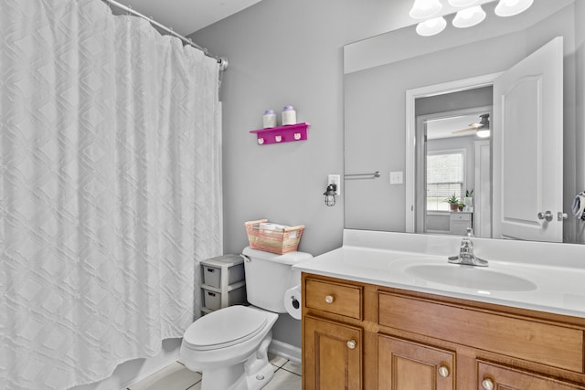 full bathroom with toilet, tile patterned flooring, and vanity