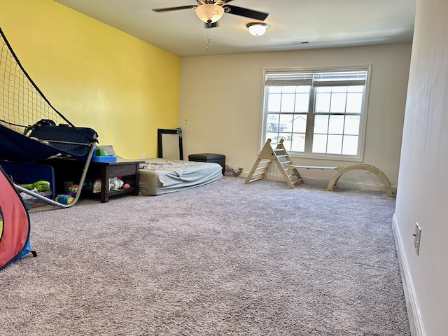 100 Barry Rd, Georgetown, KY 40324 - recreation room featuring baseboards, visible vents, a ceiling fan, and carpet flooring