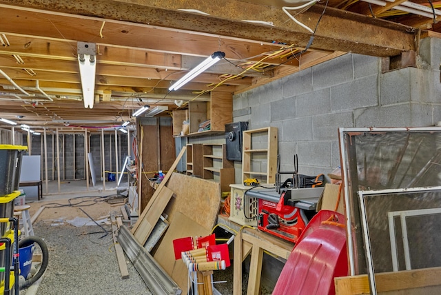 view of unfinished basement