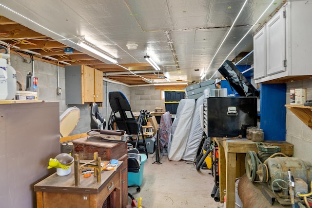unfinished basement with concrete block wall