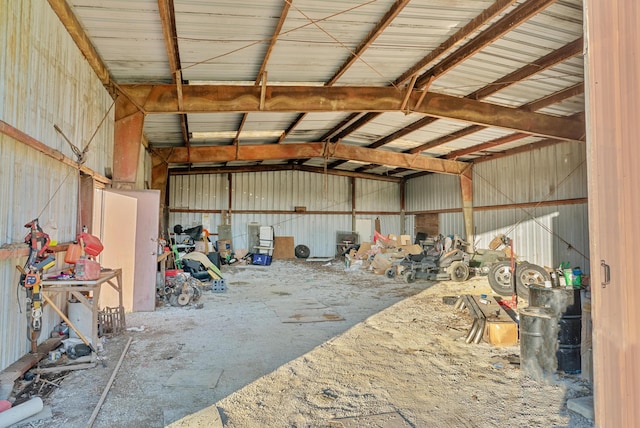 garage with metal wall