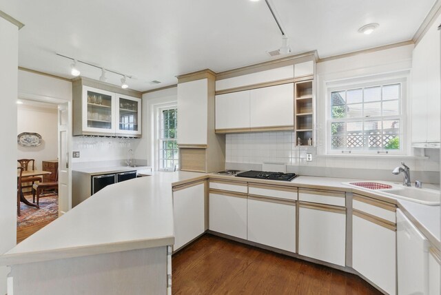216 Ridgeway Rd, Lexington, KY 40502 - kitchen featuring dark wood finished floors, a peninsula, light countertops, black stovetop, and a sink