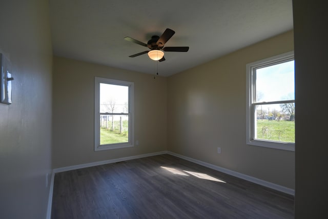 186 Main St, Sharpsburg, KY 40374 - spare room featuring dark wood finished floors, a wealth of natural light, ceiling fan, and baseboards