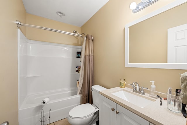 full bathroom featuring toilet, shower / bath combination, and vanity