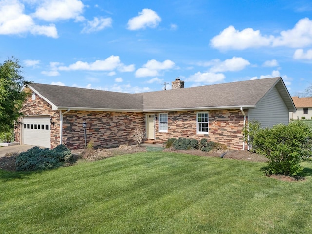 1124 Heartland Dr, Somerset, KY 42503 - single story home with a garage, stone siding, a front lawn, a chimney, and driveway