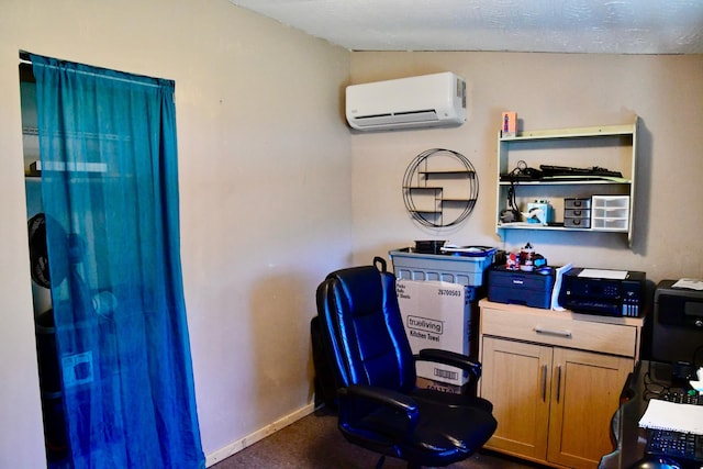 158 Halcomb E Rd, Orlando, KY 40460 - office area with dark carpet, baseboards, and a wall mounted air conditioner