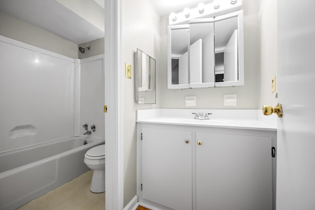 bathroom featuring shower / bath combination, vanity, and toilet