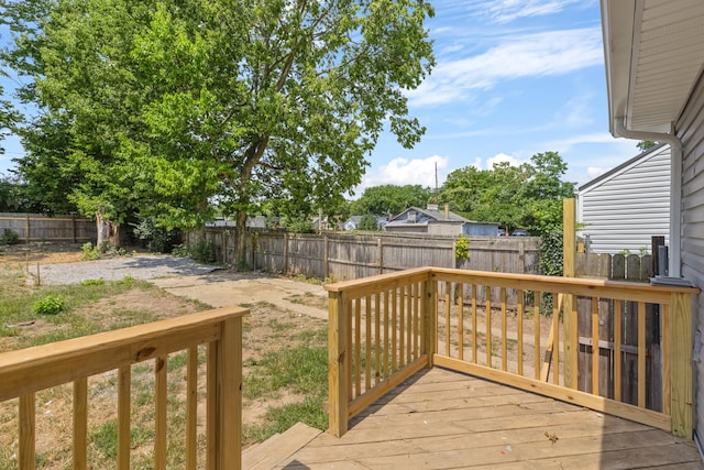 wooden deck with a fenced backyard