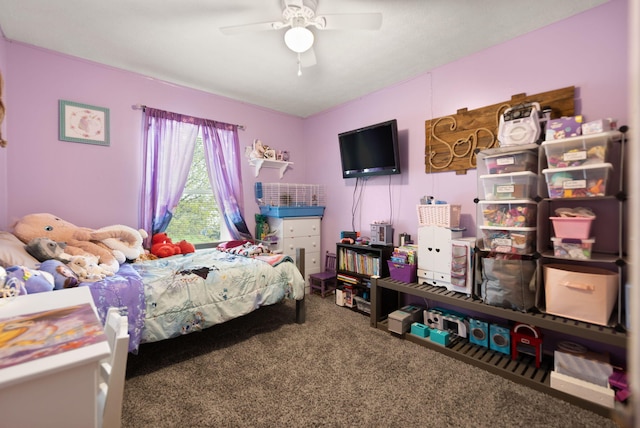 carpeted bedroom with a ceiling fan