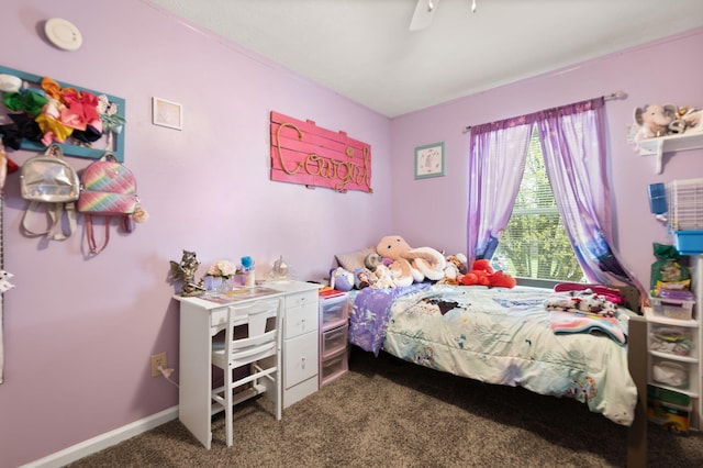 carpeted bedroom featuring a ceiling fan