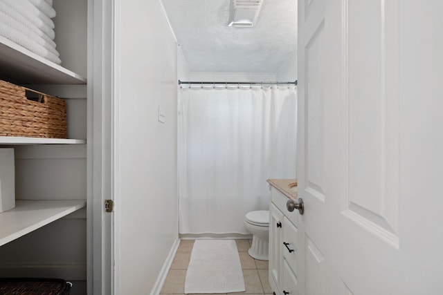 124 Clays Ferry Dr, Richmond, KY 40475 - full bathroom with a textured ceiling, toilet, a shower with shower curtain, tile patterned floors, and vanity