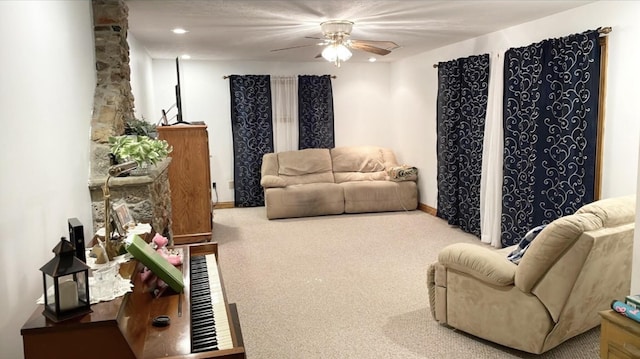 1459 Buck Lick Rd, Tollesboro, KY 41189 - carpeted living room featuring a ceiling fan and recessed lighting