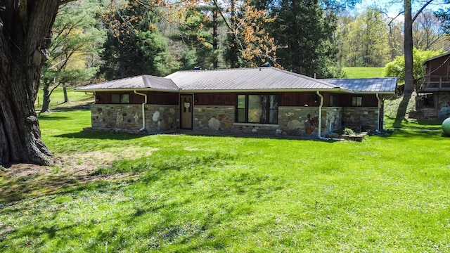 1459 Buck Lick Rd, Tollesboro, KY 41189 - view of front of property featuring stone siding, a front lawn, and a metal roof