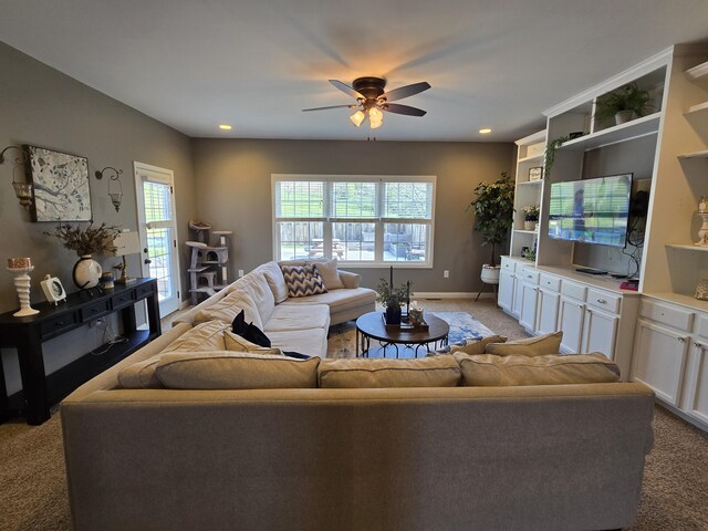 1778 Elkin Station Rd, Winchester, KY 40391 - living area featuring baseboards, recessed lighting, light colored carpet, and a ceiling fan