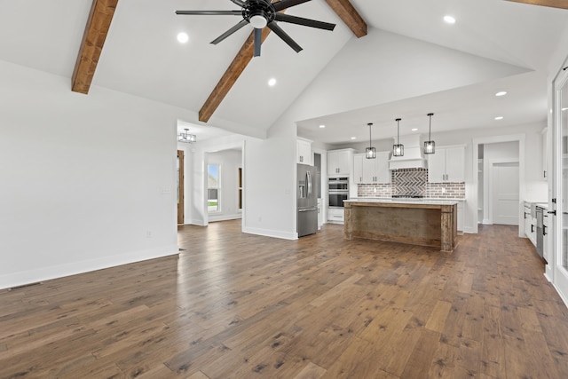 215 Berkley Hall Dr, Berea, KY 40403 - kitchen featuring open floor plan, appliances with stainless steel finishes, recessed lighting, a ceiling fan, and beamed ceiling