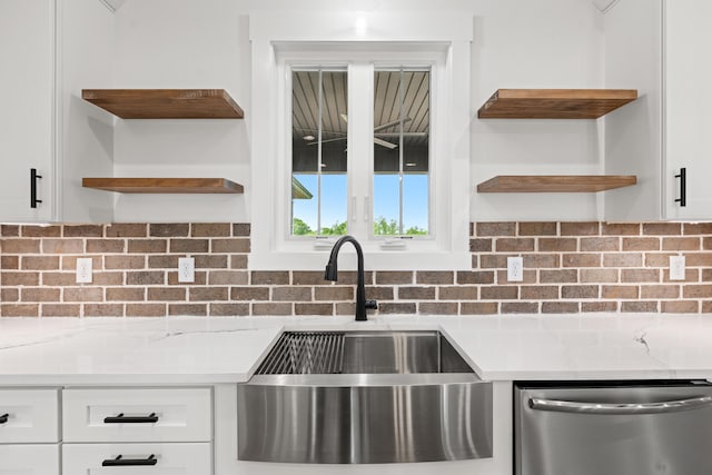 215 Berkley Hall Dr, Berea, KY 40403 - kitchen featuring open shelves, dishwasher, a sink, and white cabinets