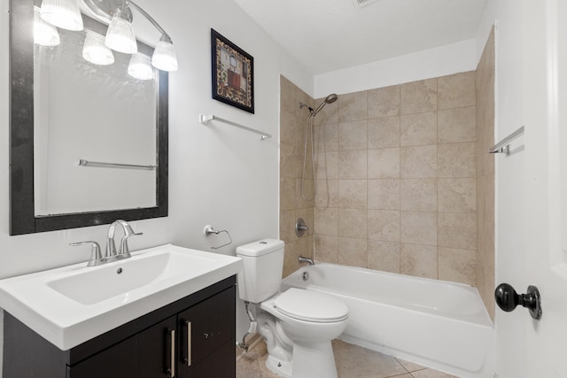 bathroom with toilet, tile patterned flooring, vanity, and shower / bathing tub combination