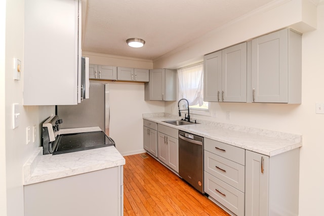 406 Kenway St, Berea, KY 40403 - kitchen featuring stainless steel dishwasher, gray cabinetry, a sink, and electric stove