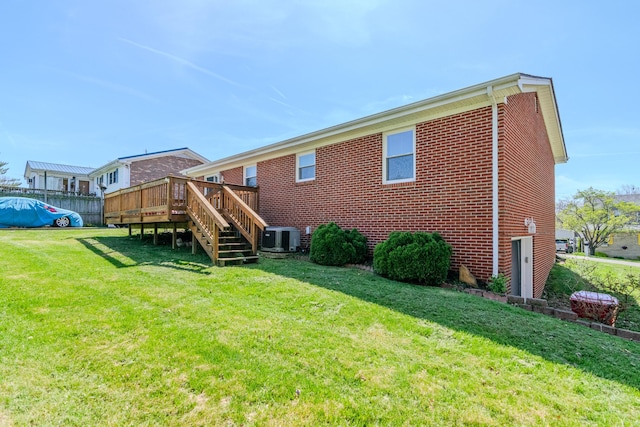 406 Kenway St, Berea, KY 40403 - rear view of property featuring central AC, brick siding, a lawn, stairway, and a deck