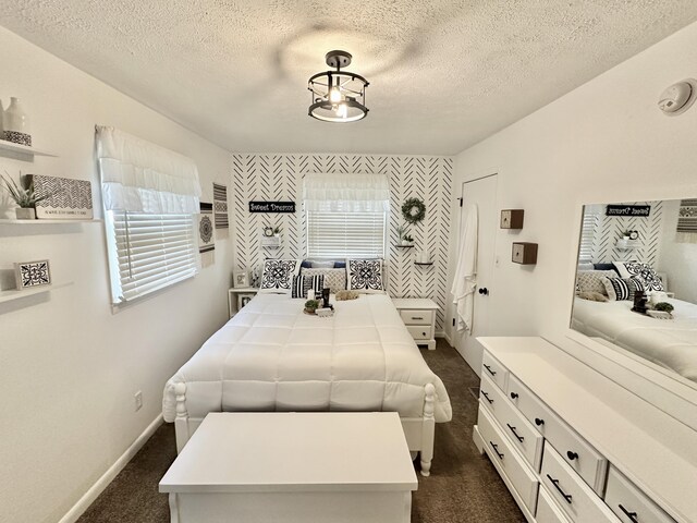 1870 Rush Branch Rd, Somerset, KY 42501 - bedroom with dark carpet, baseboards, an accent wall, and a textured ceiling