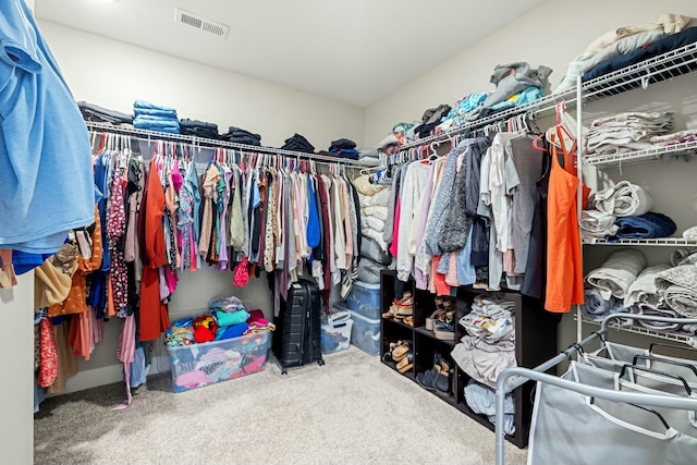 walk in closet with visible vents and carpet floors