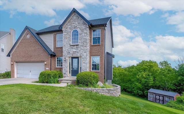 2045 Kearns Way, Richmond, KY 40475 - traditional home featuring a front yard, concrete driveway, a garage, and stone siding
