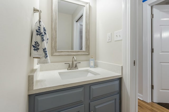 bathroom with vanity and wood finished floors