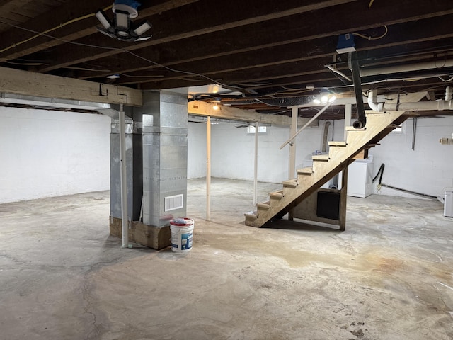 21 N Gregory St, Monticello, KY 42633 - unfinished below grade area featuring visible vents, washer / dryer, and stairs