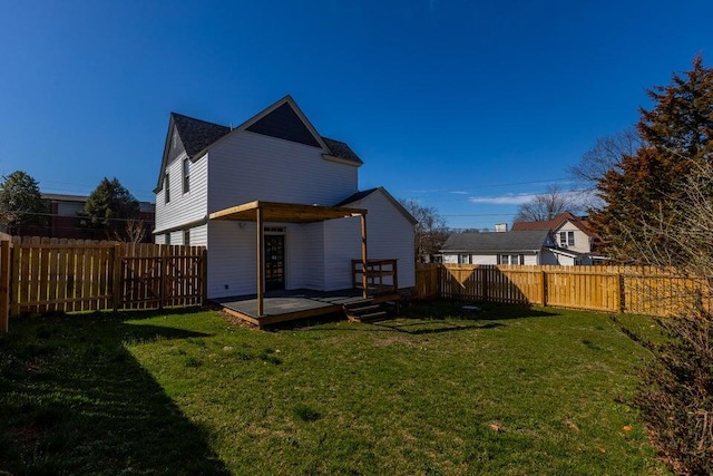401 E Main St, Danville, KY 40422 - rear view of house with a yard, a wooden deck, and a fenced backyard