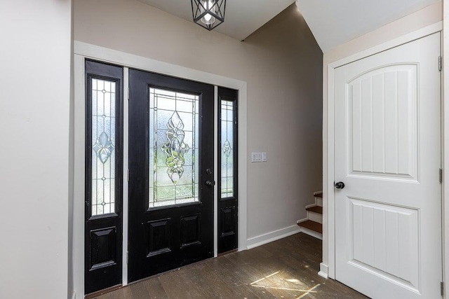 401 E Main St, Danville, KY 40422 - foyer entrance with dark wood-style flooring, stairway, and baseboards
