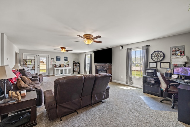 100 Lair St, Mount Vernon, KY 40456 - living area featuring carpet floors, a desk, a ceiling fan, and baseboards