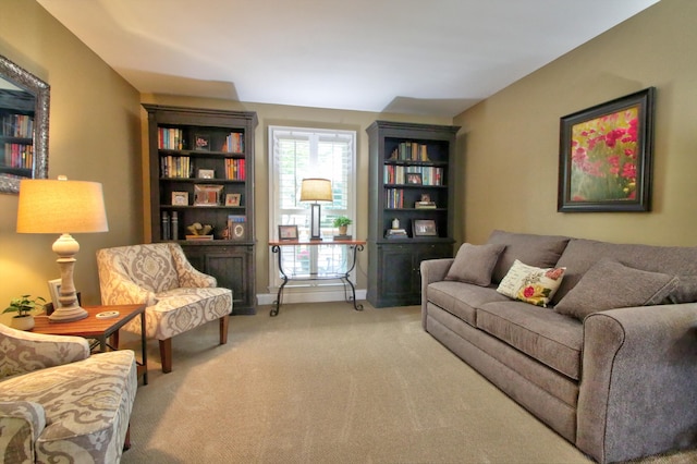 sitting room featuring carpet floors and baseboards