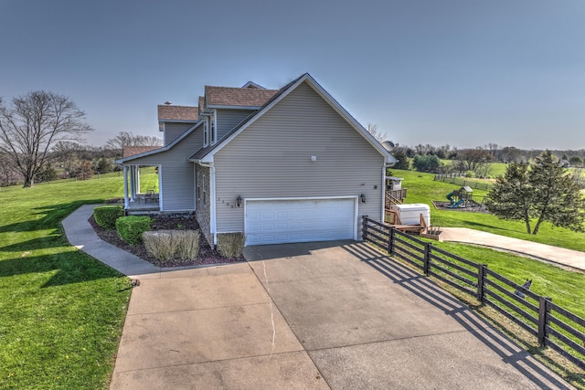 1105 Locust Fork Rd, Stamping Ground, KY 40379 - view of side of home featuring fence, a chimney, a yard, and concrete driveway