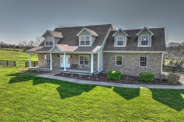 1105 Locust Fork Rd, Stamping Ground, KY 40379 - cape cod home with stone siding, fence, a front yard, and roof with shingles