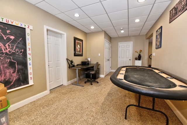 1105 Locust Fork Rd, Stamping Ground, KY 40379 - recreation room featuring recessed lighting, carpet flooring, baseboards, and a drop ceiling