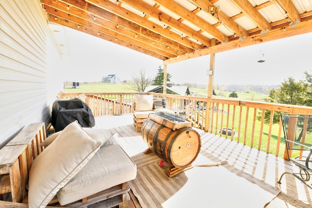 1105 Locust Fork Rd, Stamping Ground, KY 40379 - wooden deck featuring an outdoor living space with a fire pit and a grill