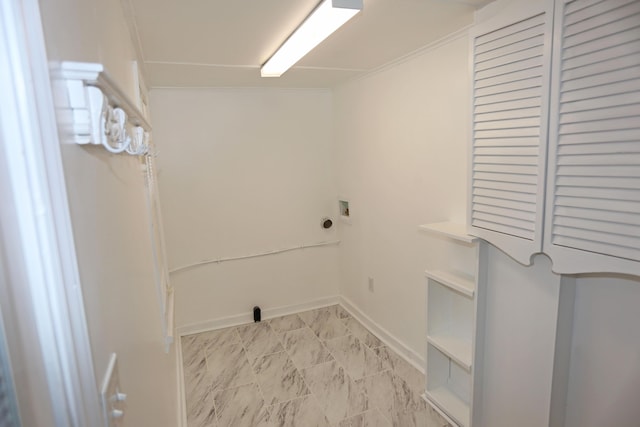 113 Olde Potomac Ave, Winchester, KY 40391 - clothes washing area featuring baseboards, electric dryer hookup, crown molding, and washer hookup