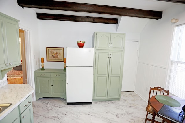 113 Olde Potomac Ave, Winchester, KY 40391 - kitchen with marble finish floor, freestanding refrigerator, and green cabinetry