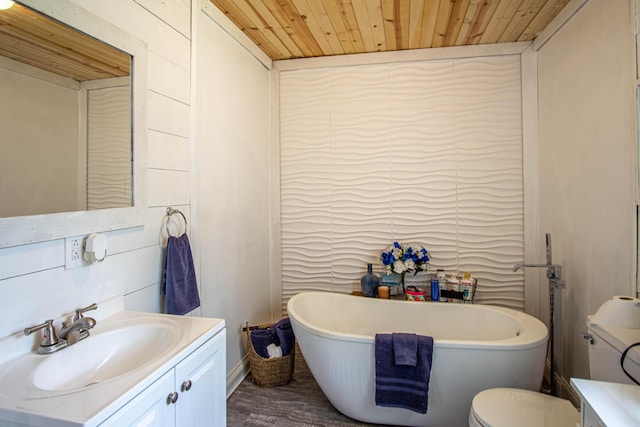 20 Hemlock Subdivision Rd, Williamsburg, KY 40769 - full bathroom with wooden ceiling, a freestanding tub, wood finished floors, vanity, and toilet