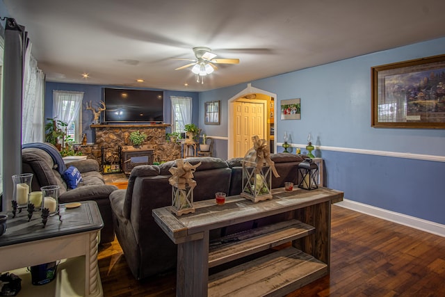 20 Hemlock Subdivision Rd, Williamsburg, KY 40769 - living room with a ceiling fan, dark wood-type flooring, and healthy amount of natural light