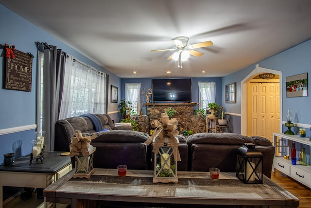 20 Hemlock Subdivision Rd, Williamsburg, KY 40769 - living area featuring plenty of natural light, ceiling fan, and wood finished floors