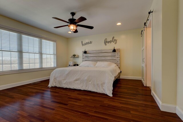 5141 Tristin Way, Catlettsburg, KY 41129 - bedroom with baseboards, recessed lighting, a barn door, and wood finished floors