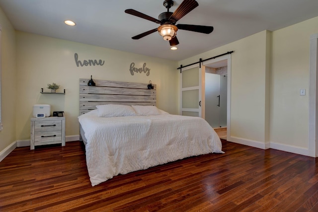 5141 Tristin Way, Catlettsburg, KY 41129 - bedroom with recessed lighting, a barn door, baseboards, and wood finished floors
