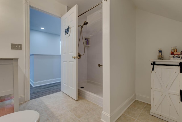 5141 Tristin Way, Catlettsburg, KY 41129 - bathroom with toilet, tile patterned floors, recessed lighting, baseboards, and tiled shower