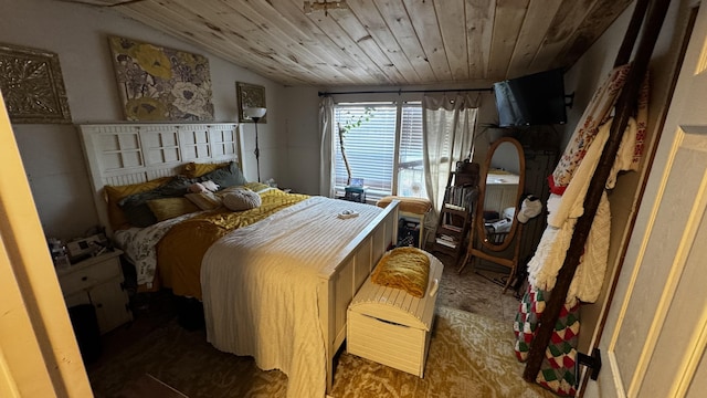 bedroom with wooden ceiling