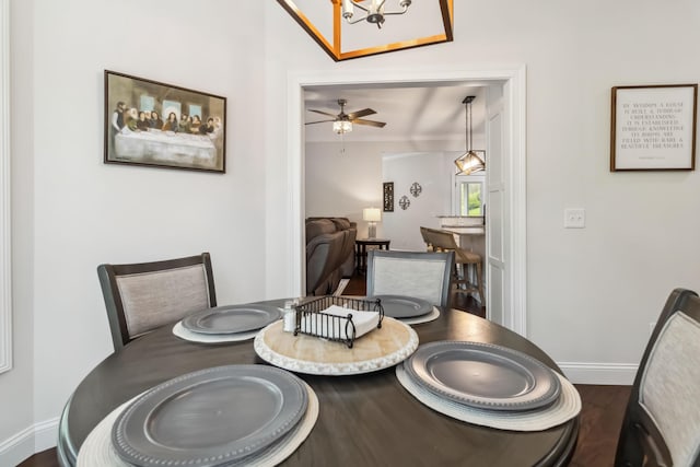 600 Avawam Dr, Richmond, KY 40475 - dining area featuring baseboards, wood finished floors, and a ceiling fan