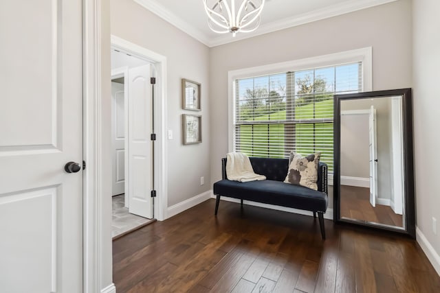600 Avawam Dr, Richmond, KY 40475 - sitting room with a chandelier, baseboards, ornamental molding, and hardwood / wood-style floors