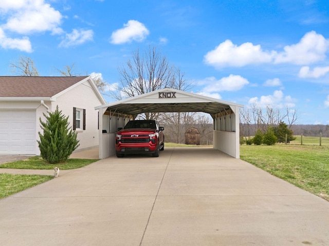 view of car parking with concrete driveway and a detached carport