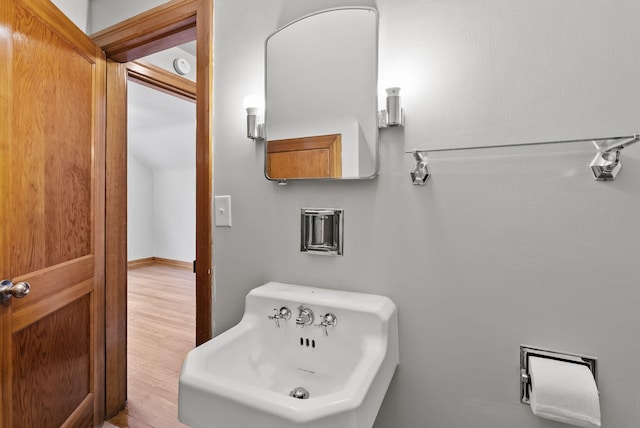 bathroom featuring wood finished floors and a sink